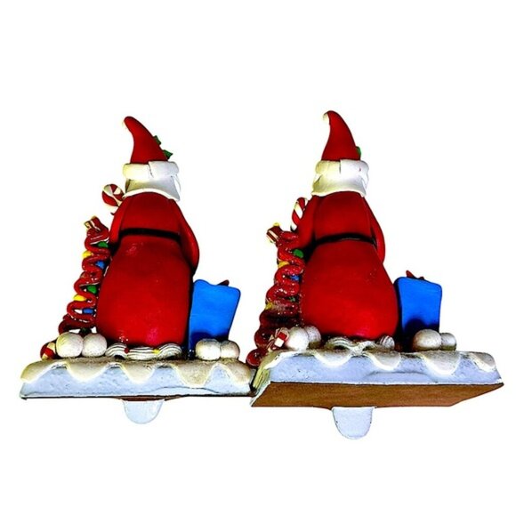 Vintage Cast Iron Stocking Holders Santa Clause Ribbon Candy Holiday Red 2 PC - Picture 10 of 15